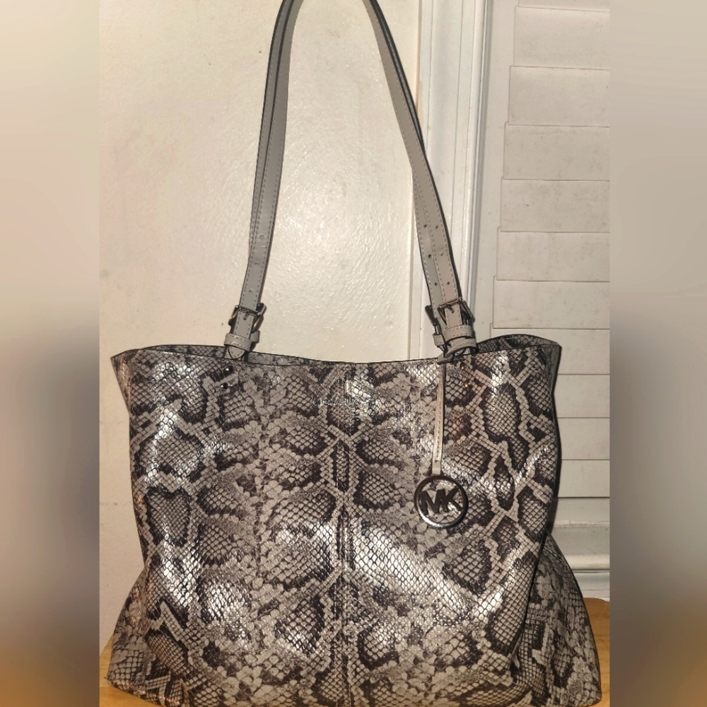 Michael Kors Snake Print Tote in Black and Cream